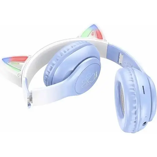 Бездротові повнорозмірні навушники Hoco W42 Cat Ear з підсвічуванням, BT5.3, AUX, TF, 400mAh, 10h, сині - фото 2