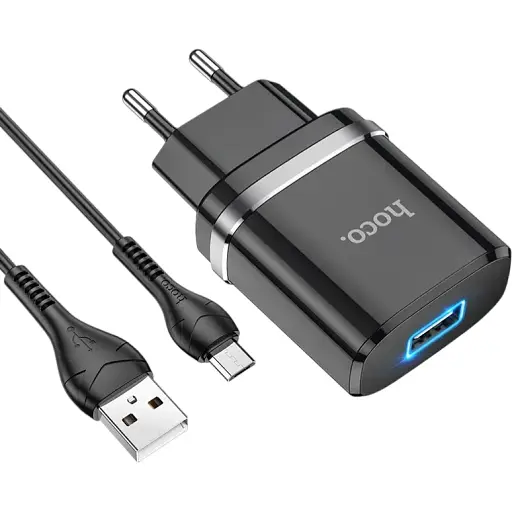 Зарядний пристрій і кабель Hoco Micro USB cable Ardent charger set N1 1USB чорні - фото 1
