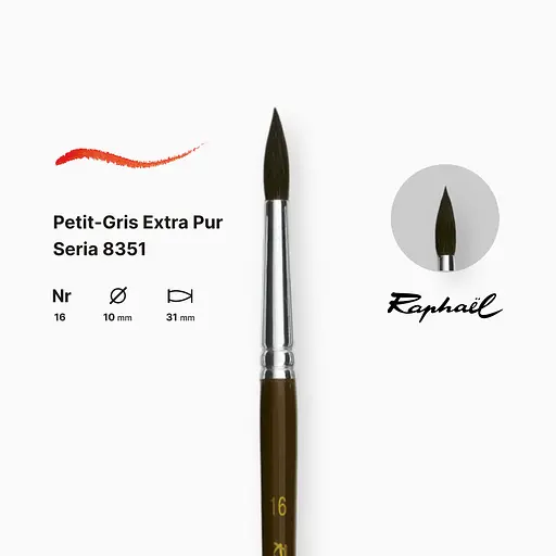 Кисть синтетика круглая (имитация белки) Raphael Petit Gris №16, длинная ручка - фото 2