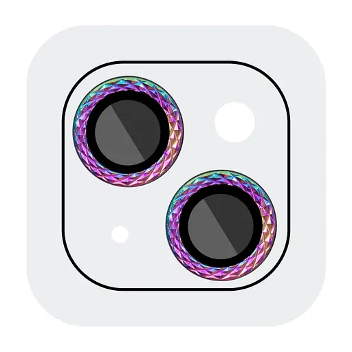 Захисне скло Epik Metal Shine на камеру у упак. для Apple iPhone 15, 6.1/15 Plus 6.7 Бузковий/Rainbow