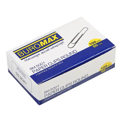 Скрепки никелированные BM.5001 Buromax 50 мм, круглые, 100 шт в упаковке (4823078958525) - фото 1