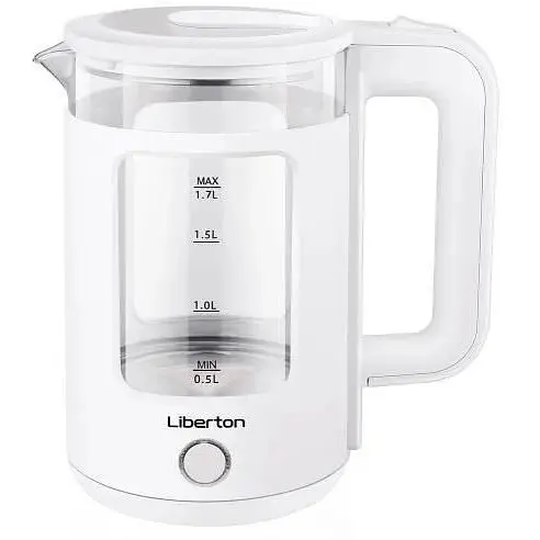 Электрочайник Liberton LEK-6830, белый, 1500W, 1.7л, дисковый, двойная стенка (нержавеющая сталь+стекло), LED-подсветка, - фото 1