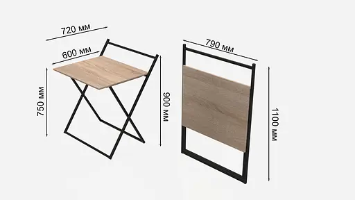 Стіл трансформер Компакт 3 750x790x720 Чорний метал ДСП Дуб Сонома 16 мм FRD-104679 - фото 6
