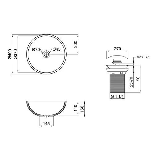 Умивальник Qtap Owl накладний кругла 400x400x155 мм White + донний клапан PU02, Білий - фото 2