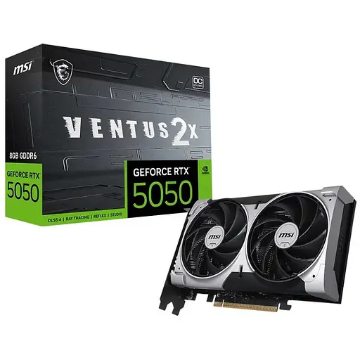 Відеокарта GeForce RTX 5050, MSI, VENTUS 2X OC, 8Gb GDDR6, 128-bit, HDMI/3xDP, 2617/20000 MHz, 8-pin (G5050-8V2C) - фото 1