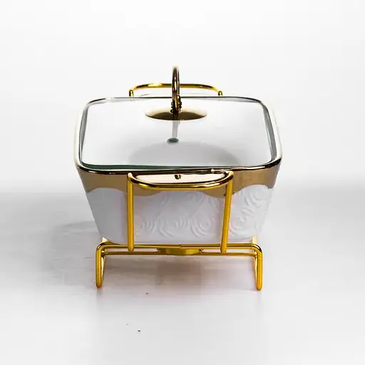 Мармитница фарфоровая Yiwu 1 л на металлической подставке с подогревом 31х16х11 см мармит для первых блюд HNG-112-11 - фото 5