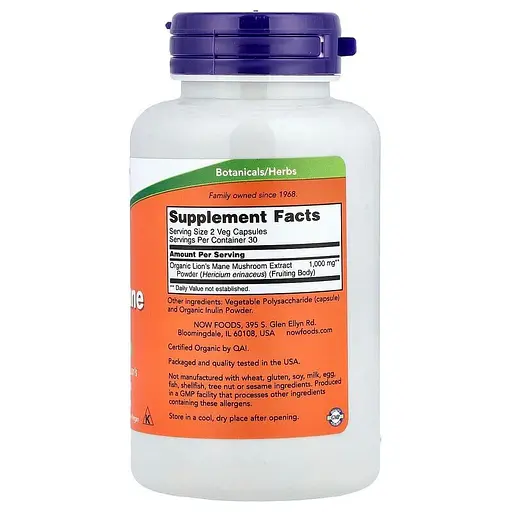 Естественная добавка NOW Lion's Mane 500 mg, 60 вегакапсул. - фото 2