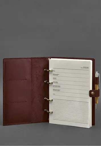 Шкіряний блокнот з датованим блоком (Софт-бук) 9.1 бордовий Crazy Horse - фото 3