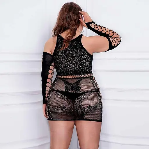 Міні сукня з оригінальними нарукавниками 2XL/3XL чорна K000818 - фото 3