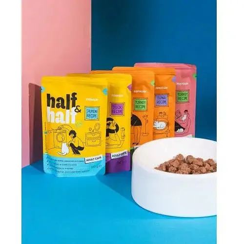 Корм влажный Half&Half для взрослых кошек кусочки с лососем в желе в форме пауча 100 г - фото 5