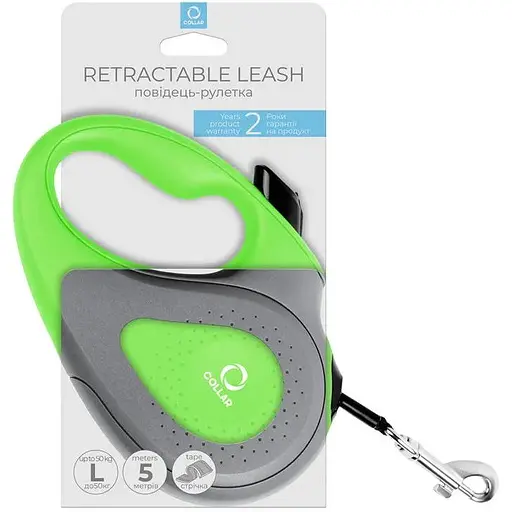 Поводок-рулетка для собак Collar светоотражающая лента размер L, 50 кг, 5 м, салатовый - фото 2