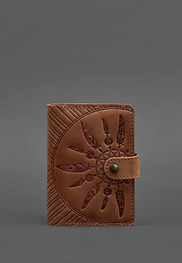 Женская кожаная обложка для паспорта 3.0 Индия коричневая - фото 2