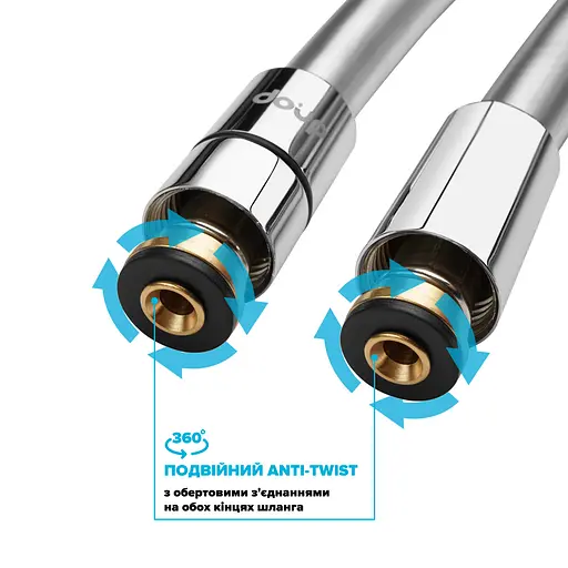Шланг для душа 200 см Drop SH-H200-SP силиконовый - Двойной Анти-Твист, серый металик - фото 3