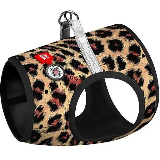 Шлейка для собак Waudog Clothes мягкая с QR паспортом, рисунок "Леопард", XS3
