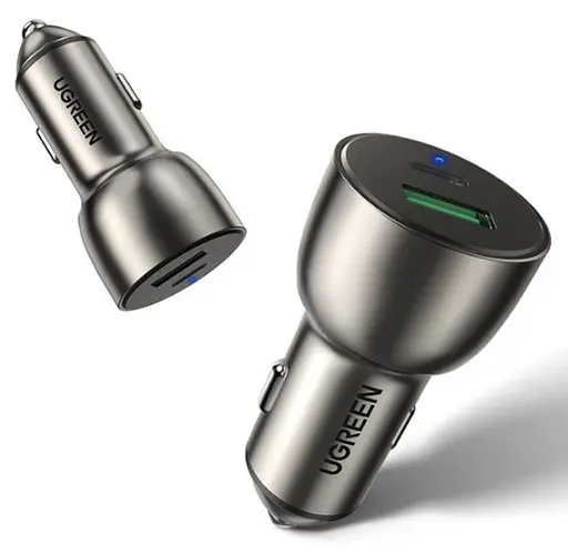 Зарядный адаптер для авто UGREEN CD213 2 порта C+U 52.5W серый - фото 2