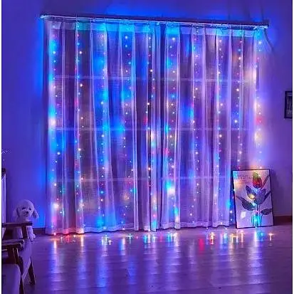 Новогодняя светодиодная гирлянда-штора Роса 3x2 м с 200 цветными LED лампочками и питанием USB - фото 1