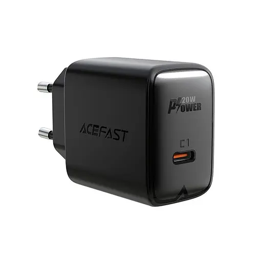 Мережевий зарядний пристрій Acefast A1 PD20W single USB-C charger чорний - фото 1