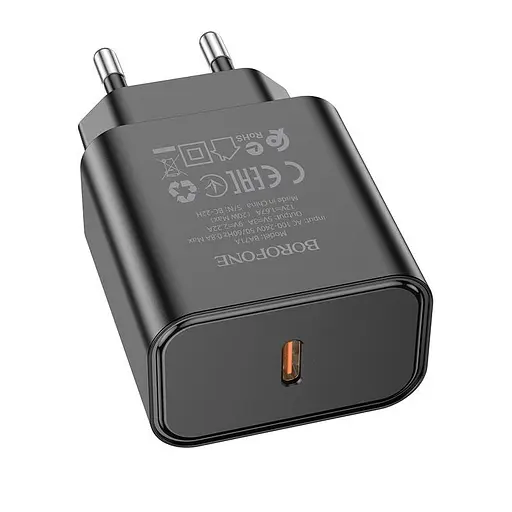 Адаптер мережевий BOROFONE Power single port charger BA71A 1Type-C 20W чорний - фото 4
