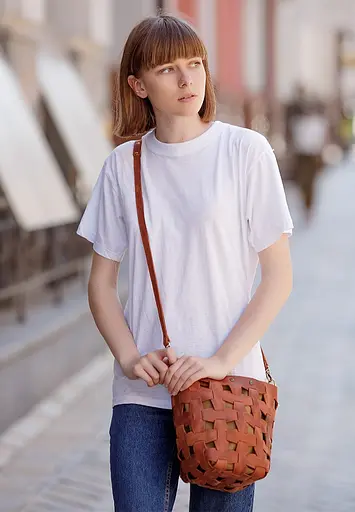 Шкіряна плетена жіноча сумка Пазл M світло-коричнева Crazy Horse - фото 5