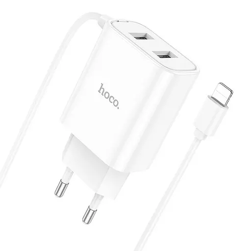 Зарядний пристрій Hoco C103A 2 порти + вбудований кабель Lightning - фото 4