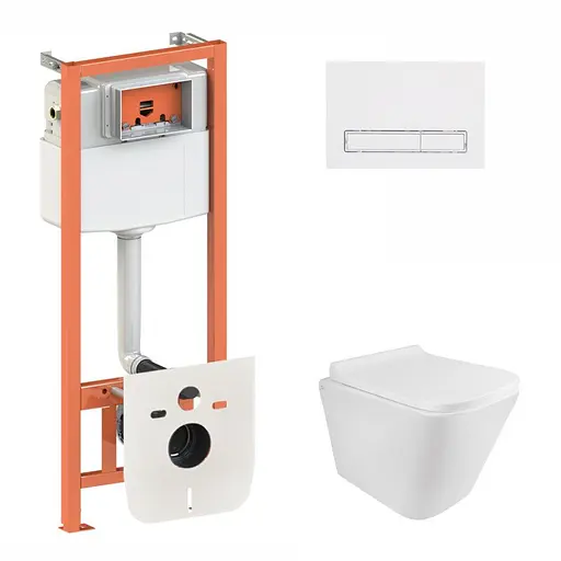 Набор Qtap инсталляция 3 в 1 Nest QT0133M425 с панелью смыва линейной QT0111M08V1384W + унитаз с сиденьем Tern QT1733052ERW, Белый - фото 1