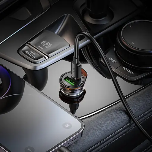 Автомобільний зарядний пристрій Hoco NZ16A USB/Type-C 43W PD QC 25W metal grey + кабель Type-C to Lightning - фото 2