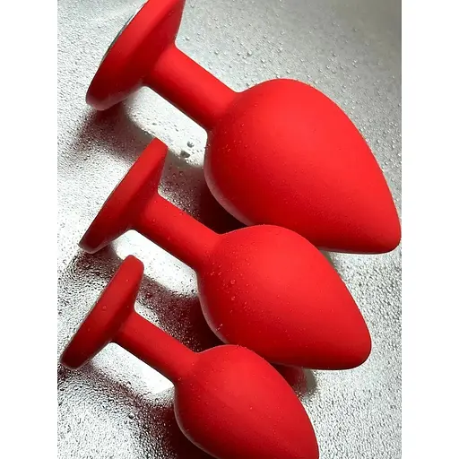 Набір силіконових анальних пробок із кристалом рожевий,червоний,чорний,фіолетовий - фото 2