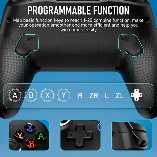 Контроллер Bluetooth Switch Pro для Switch/Lite/OLED с джойстиком Hall Effect, Cool RGB Ligh контроллер переключателя обновления Diswoe - фото 6