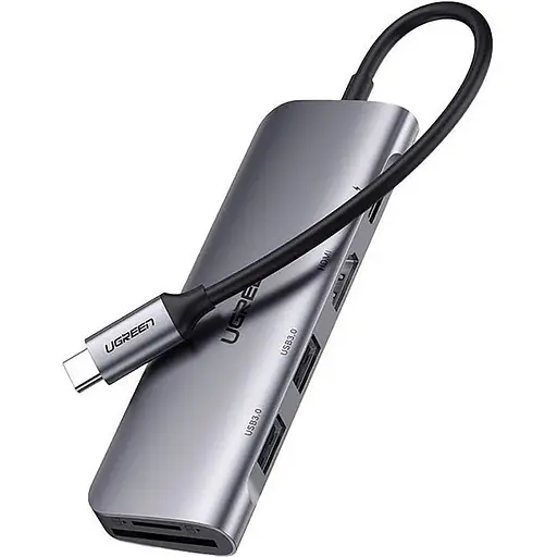 Разветвитель - хаб Ugreen CM195 ​​Usb-C to 2 Ports Usb3.0-A Hub + HDMI + TF / SD (UGR-70411) серый - фото 1