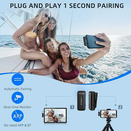 Беспроводной микрофон Lavalier для iPhone, микрофон с шумоподавлением для четкой аудиозаписи Vlog, YouTube, Интервью, 3 режима - фото 5