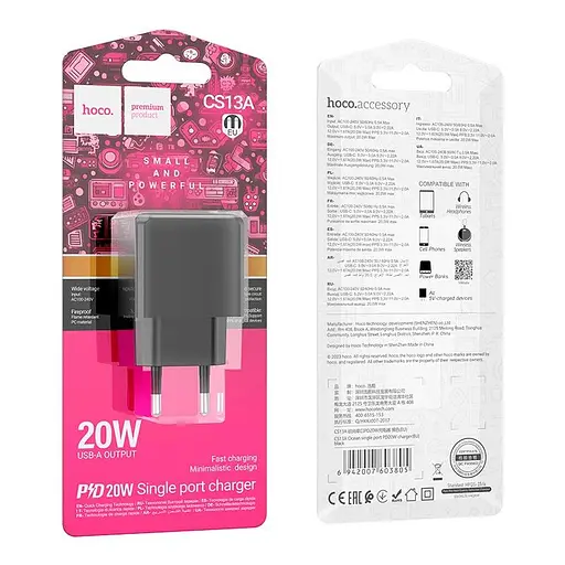 Адаптер сетевой HOCO Ocean single port charger CS13A 1 type-C 20 W черный - фото 3