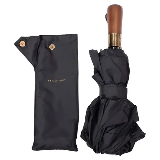 Парасоля Yiwu HP-23-8B автоматична складна 116 см з дерев'яною ручкою чорна - фото 5