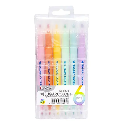 Набір текстовидільників двосторонніх Tyno ST892-6, 6 кольорів - фото 1