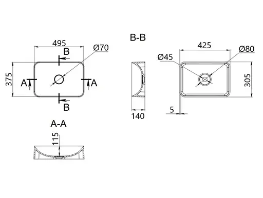 Раковина накладная Qtap Robin Beige, прямоугольная, с донным клапаном QT04116302SB - фото 6