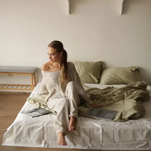 Комплект постельного белья Honey сатин 100% хлопок золотистый оливковый - двуспальный - фото 2