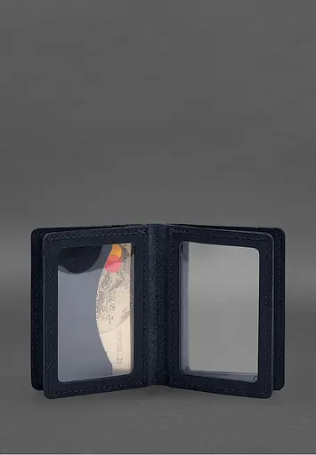 Кожаная обложка для водительского удостоверения, ID и пластиковых карт 2.1 синяя - фото 8