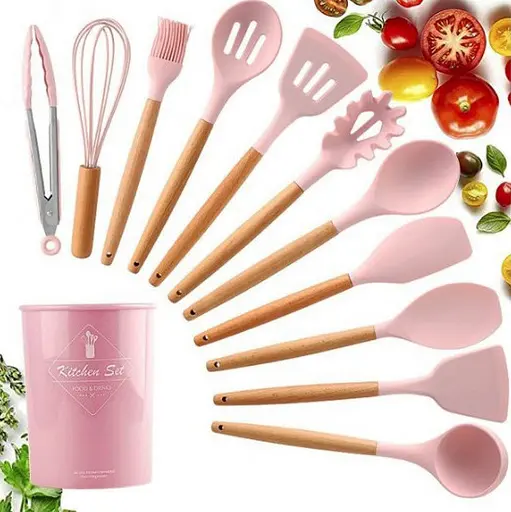 Набір кухонного приладдя Edenberg Silicone kitchen utensils set 12 предметів Рожевий - фото 4