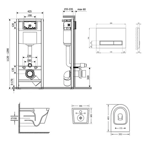 Набір Q-tap Nest 4 в 1 підвісний унітаз Swan Ultra Quiet 485x360x320 + комплект інсталяції QT16335179W45155 - фото 2