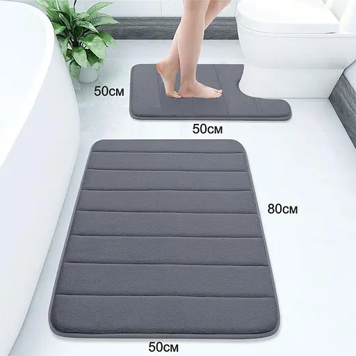 Набор 2 коврика для ванной Aquarius с эффектом памяти 50х80 см, U-образный 50х50 см. Графит в полоску - фото 2