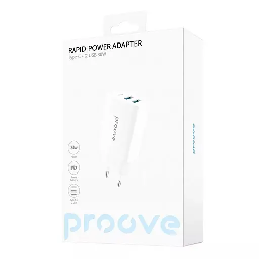 Зарядний пристрій адаптер живлення 3 порти юсб Proove Rapid 30 W (2 USB + Type-C) білий - фото 4