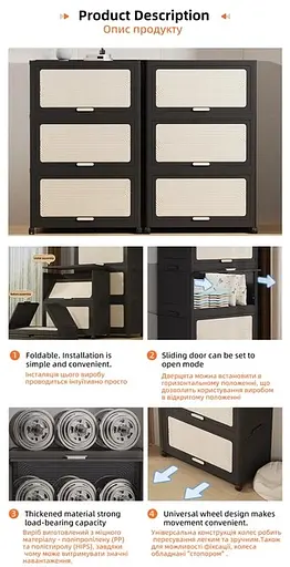 Комод Домівка WN-9-18 3 яруси на колесах чорний (000033529) - фото 3