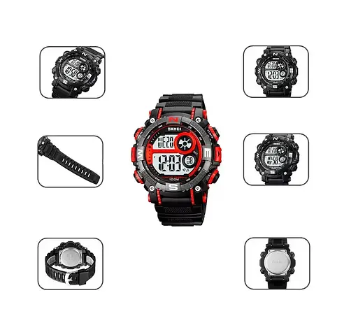 Чоловічий наручний кварцовий годинник Skmei 1887 (Чорний з червоним) - фото 7