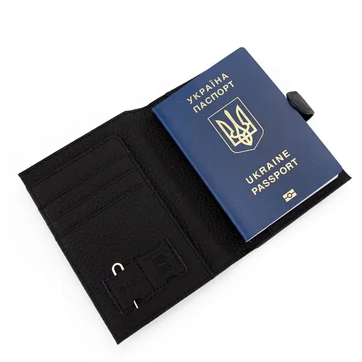 Обложка на паспорт 3459 кожаная с карманом для денег черная - фото 2