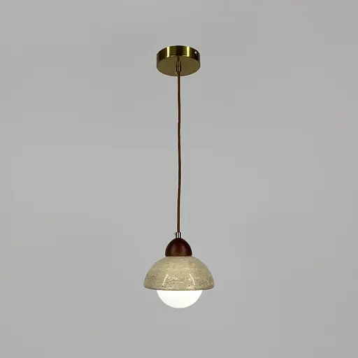 Світильник із підвісним травертиновим корпусом білим плафоном та дерев'яною фурнітурою Ø15х17 см Line F ST002-150 - фото 7