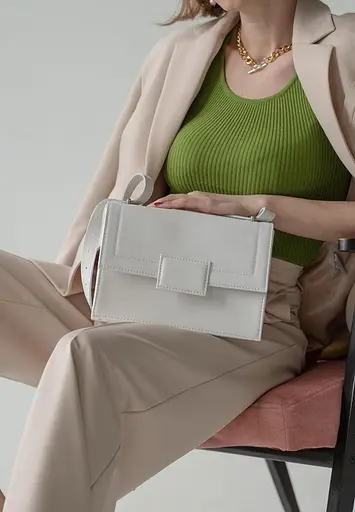 Женская кожаная сумка Kelly белая - фото 7