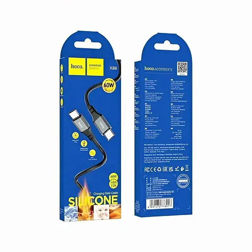 USB-кабель Hoco X86 Type-C/Type-C silicone cable 60W 1 м чорний - фото 2