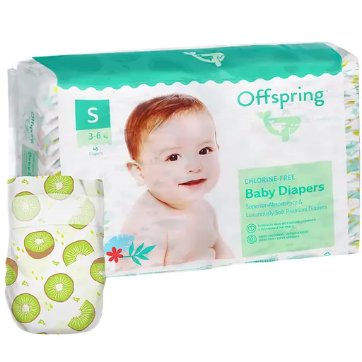 Підгузки Offspring Hairykiwi розмір S (3-6 кг) 96 шт. (2 уп. х 48 шт.) - фото 2