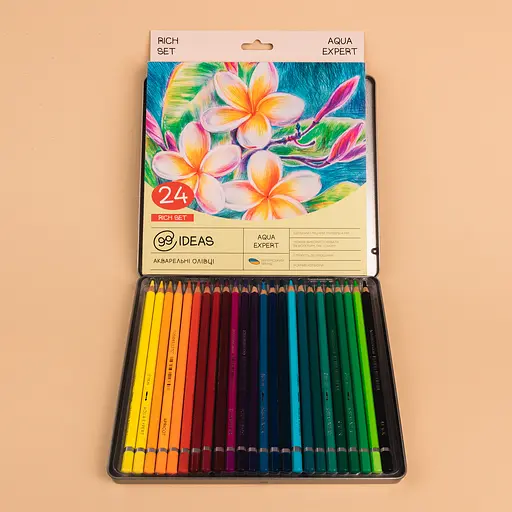 Набір олівців акварельних 99IDEAS "Aqua Expert" 24 кольори, Rich Set, металева коробка, 99AE-24RICH - фото 4