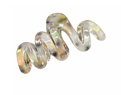 Заколка-крабик для волос волнистая 11 см с мелкими блестящими стразами металлический зажим Бежевый - фото 1