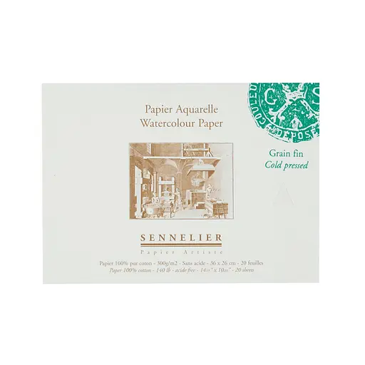 Склейка для акварели Sennelier, 20 листов, холодное прессование, 300 г/м, 36x26 см